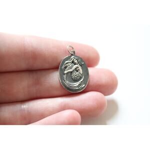 Sterling Silver Mermaid Pendant on Oval Medallion Charm